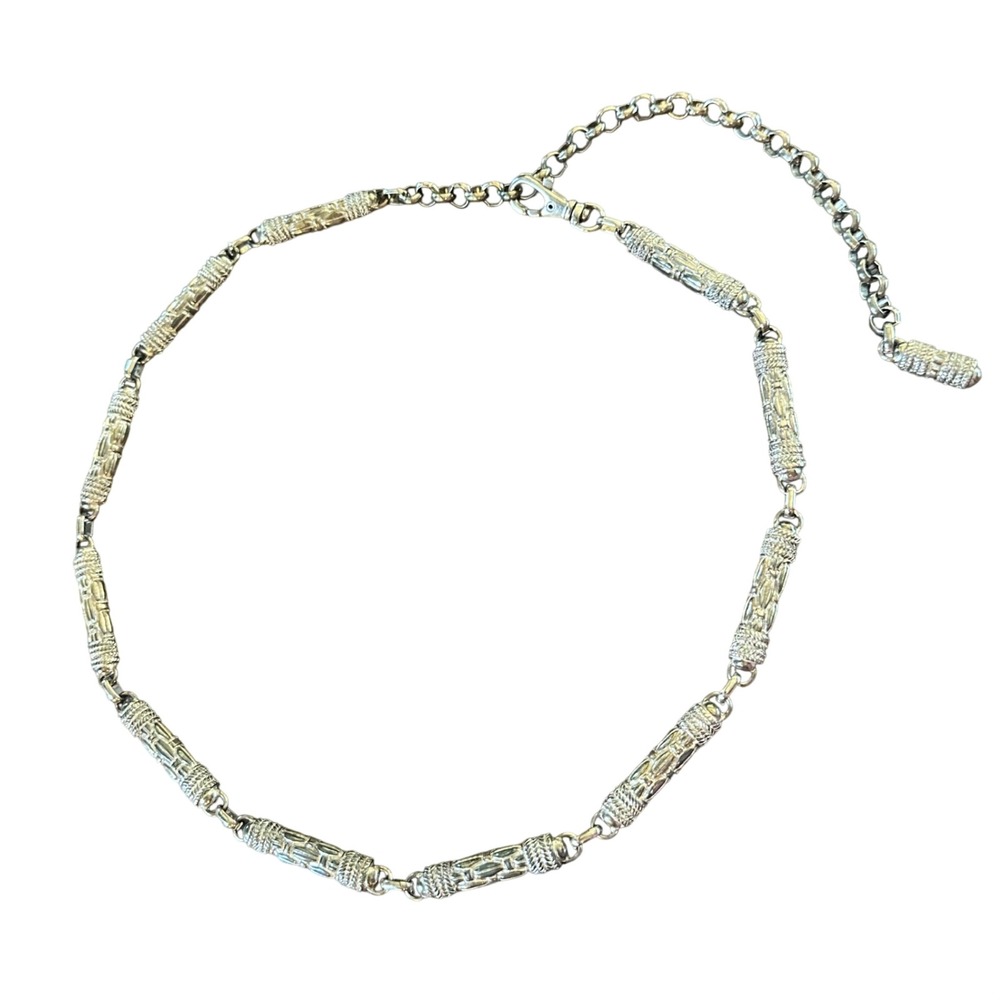 Textured Barrel Link Chain Belt Silver Tone Adjustable 30-40" Lobster Clasp Boho